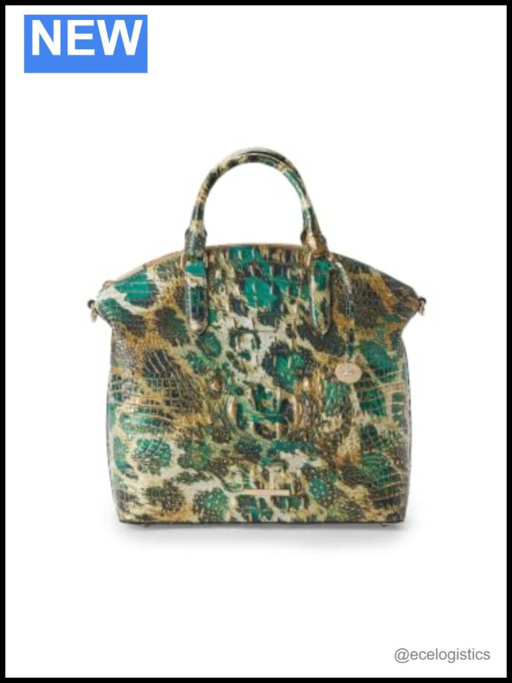 Large Croc-Embossed Leather Satchel Handbag with Crossbody Strap